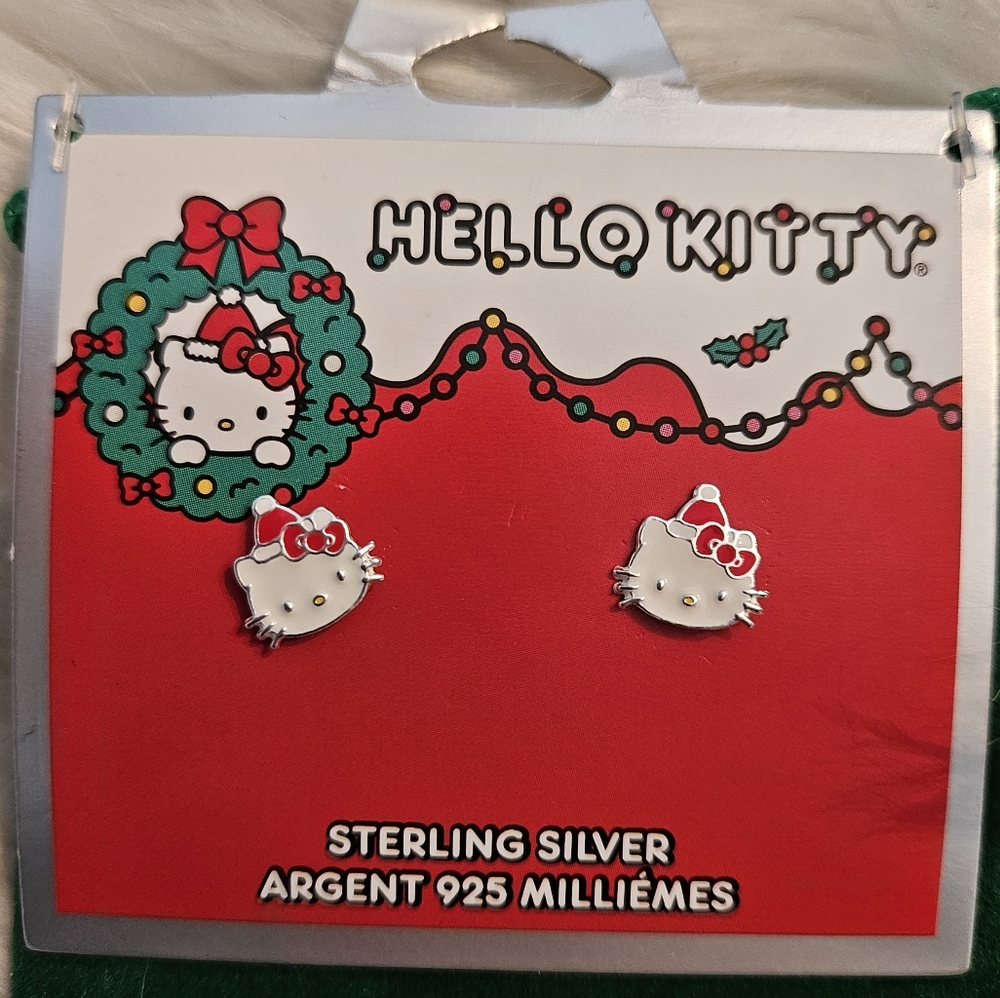 NWT Hello Kitty Christmas Santa Earrings Sterling Silver